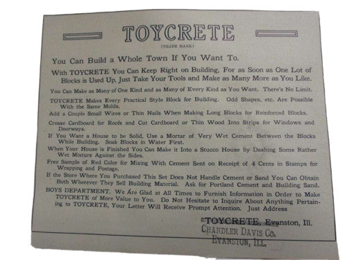 1916 Antique Toycrete Make Your Own Stone Blocks With Metal Tools Mold Kit