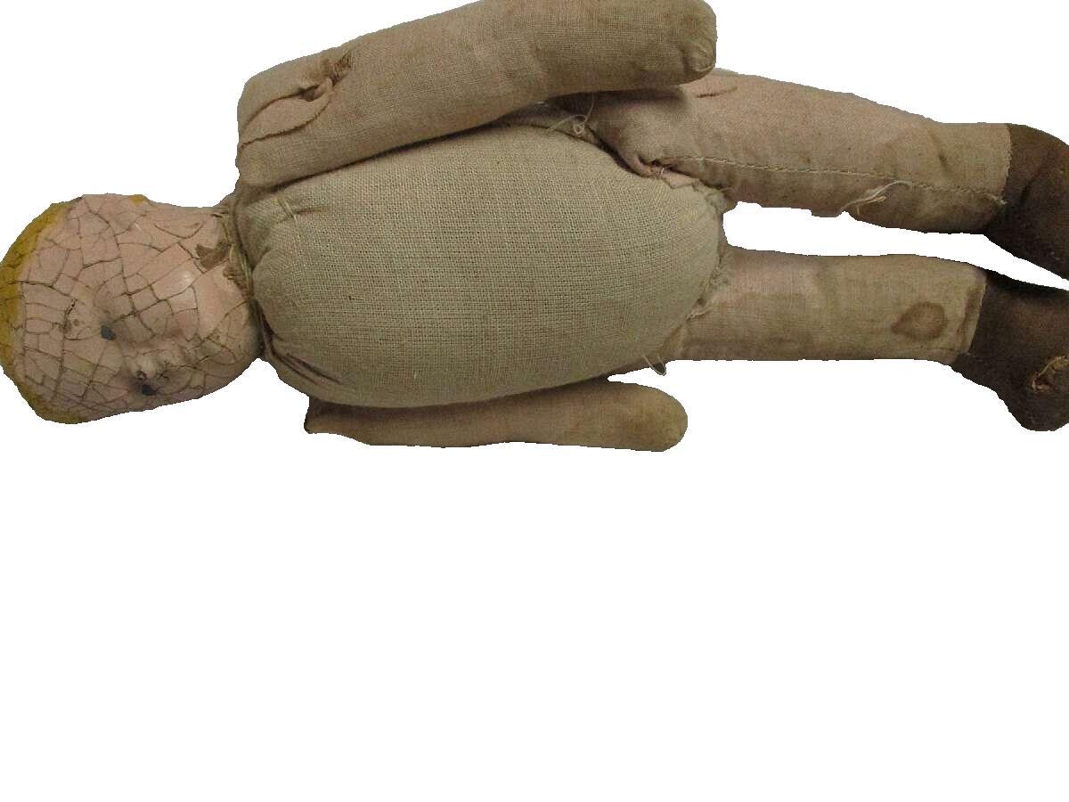 1900's Carnival & Novelty Boy Doll With Composition Head And Hay Filled Body