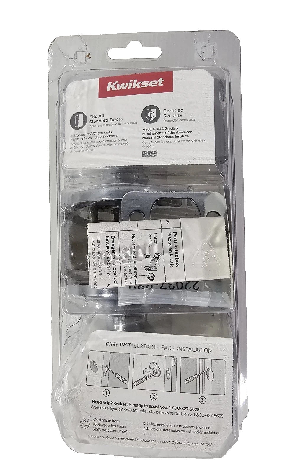 Kwikset Hall & Closet Satin Door Knob Fits all Standard  Doors