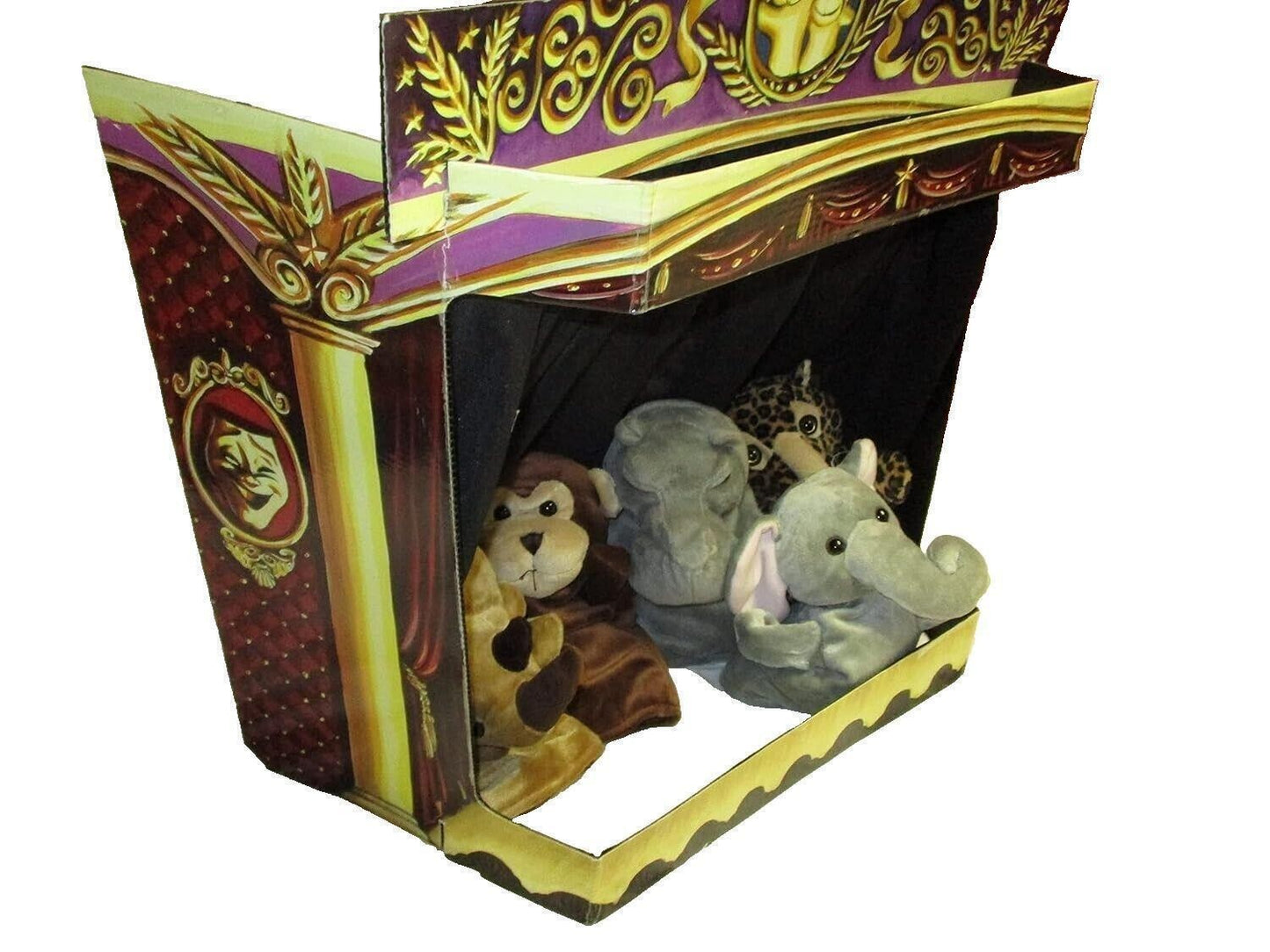 Family Puppet Theater Hand Puppets Zoo Animals with Carboard Theater Stage