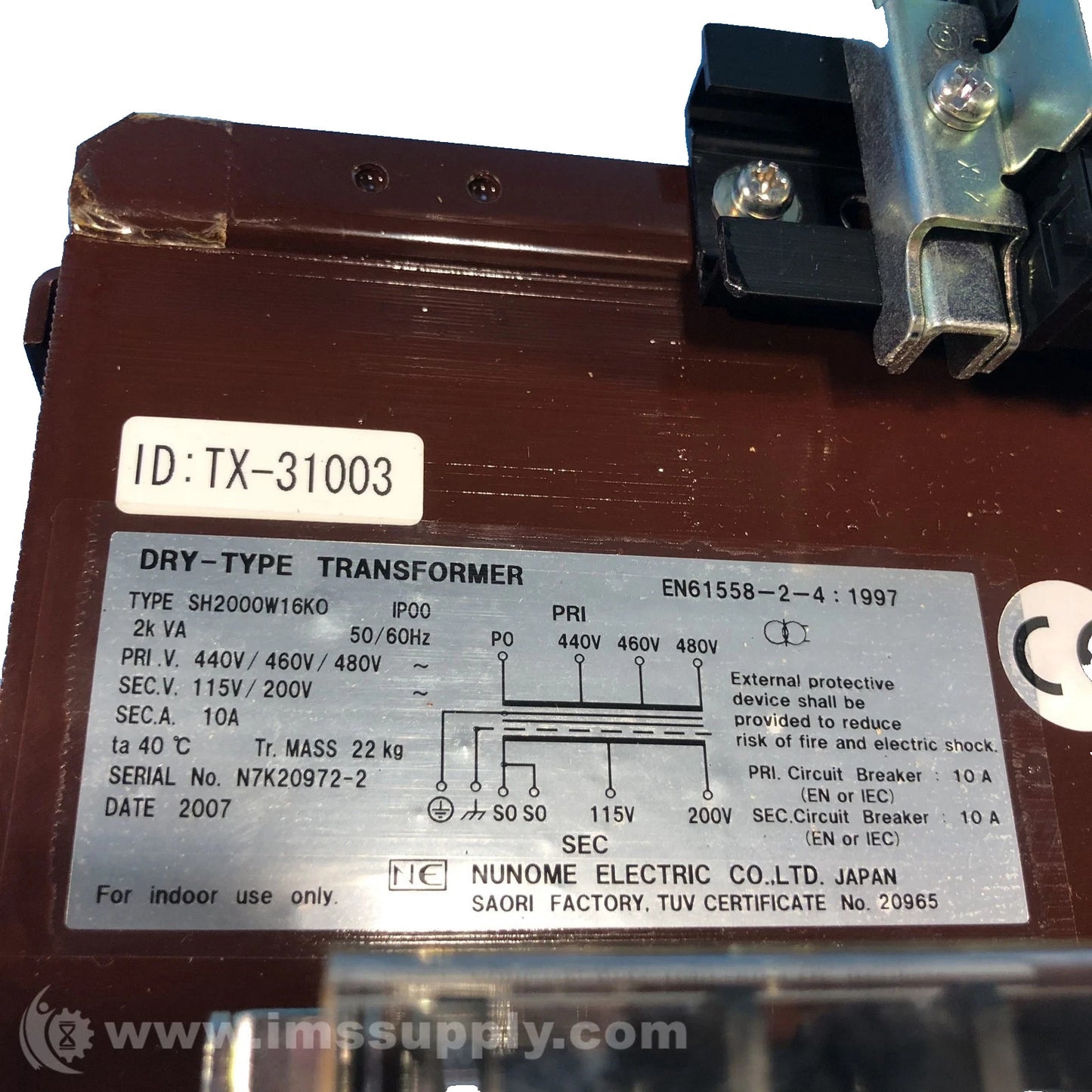 Numone Electric Special Transformer Model SH2000W16K0 1 Phase 50/60Hz Primary Vo
