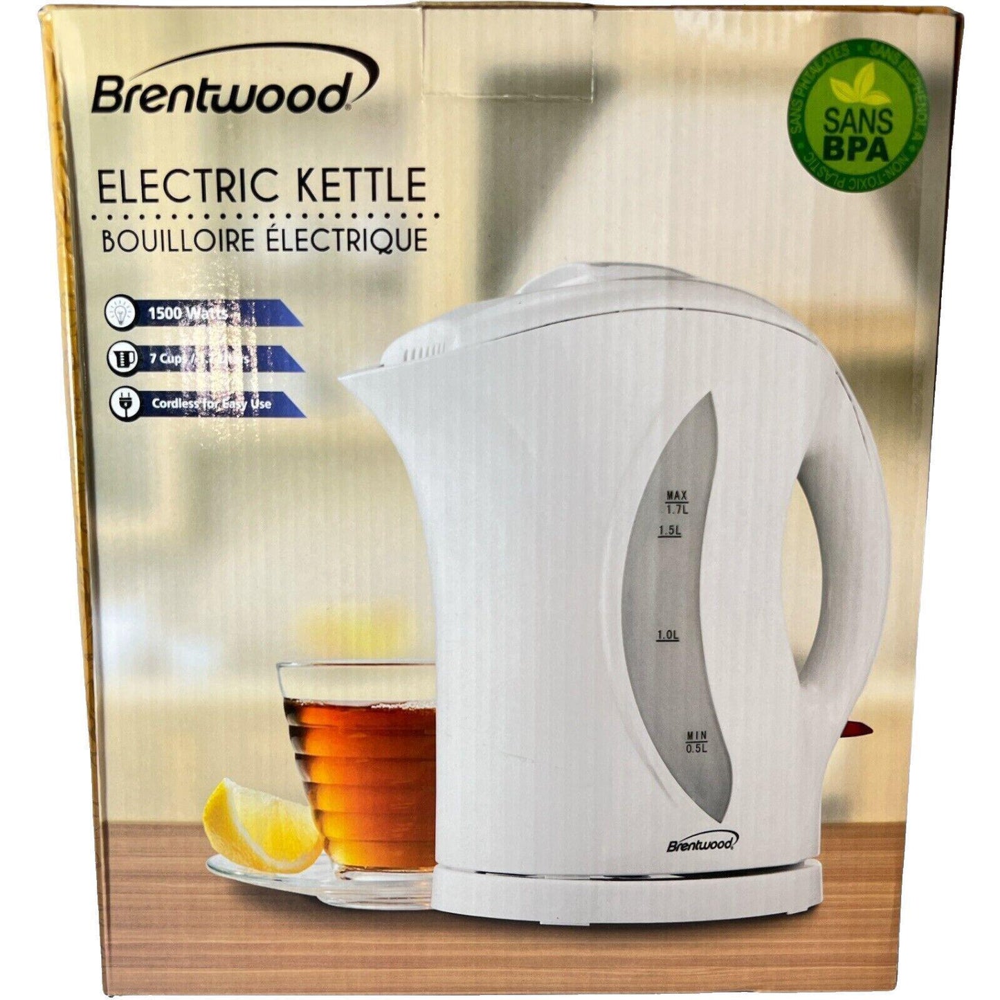 Brentwood Appliances 1.7L Cordless Plastic Tea Kettle KT-1617