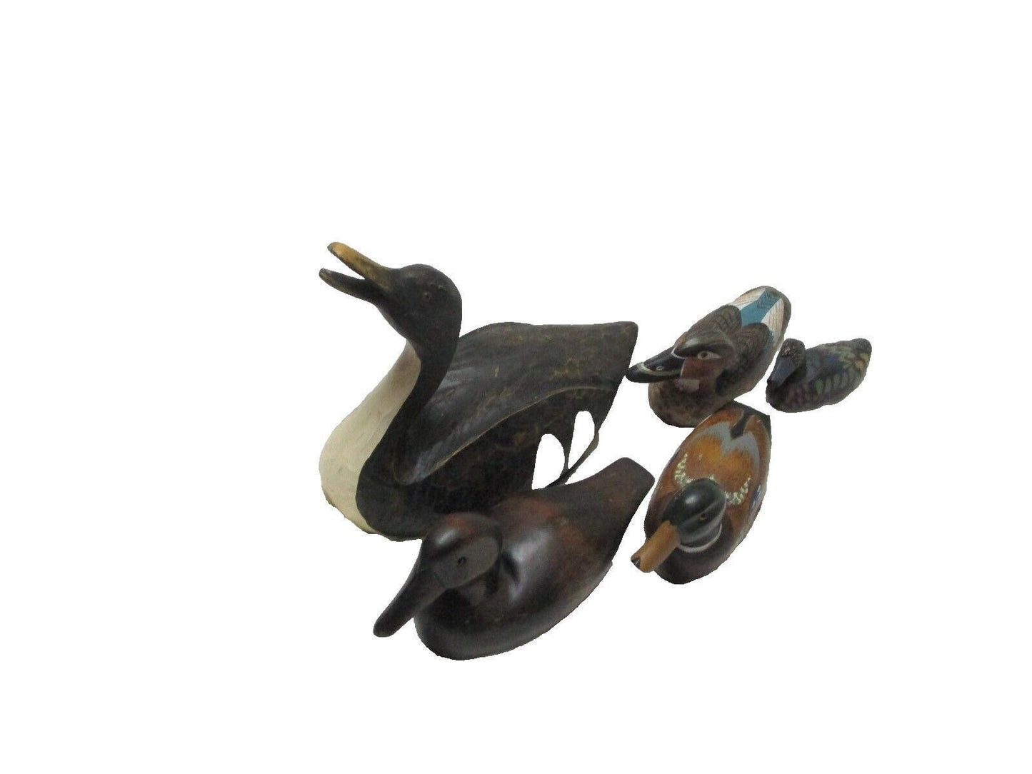 Wooden Mallard Ducks Carved Hand-painted Realistic Cabin/Den/Desk Decor Lot Of 5