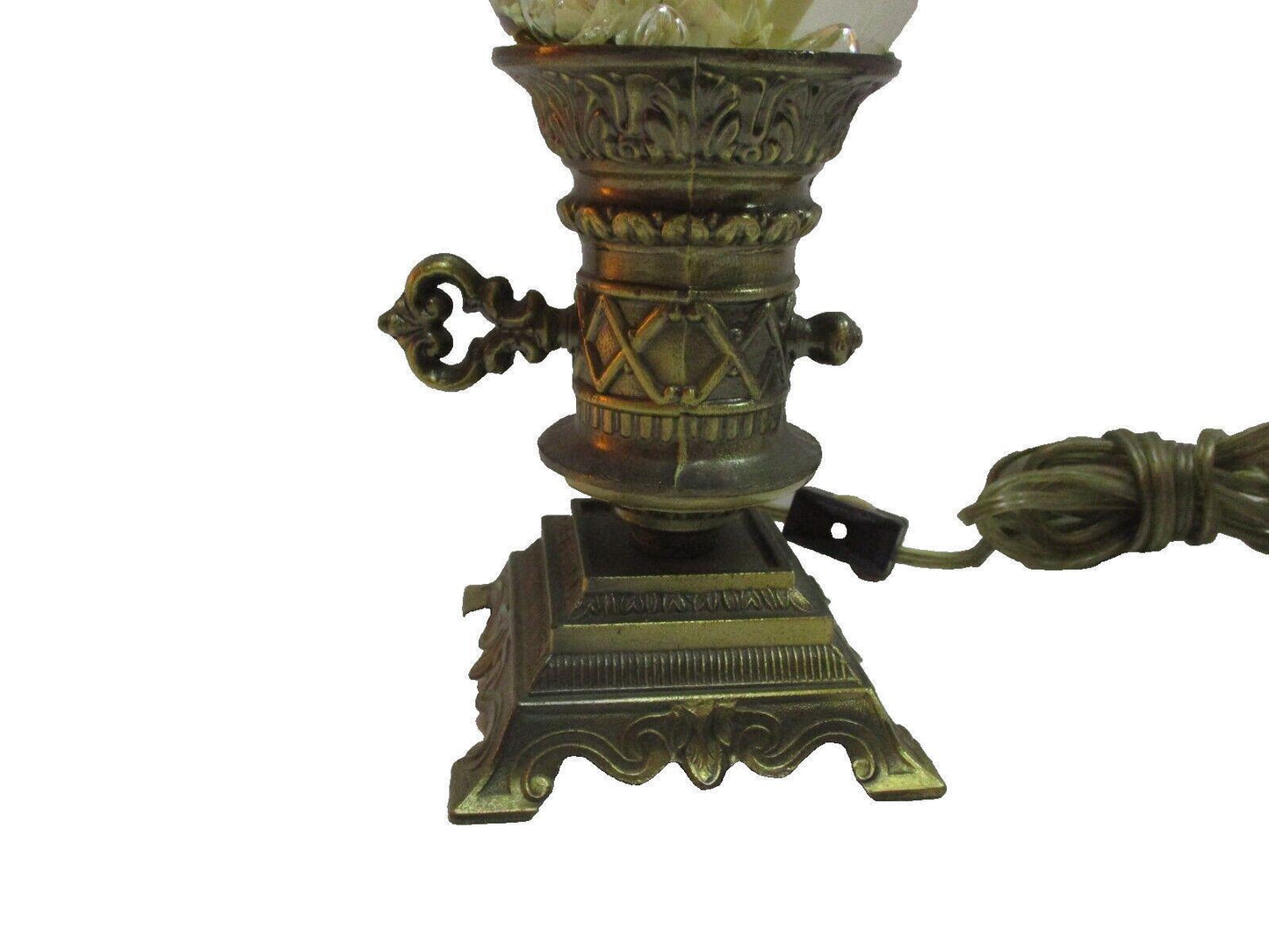 Vintage Brass Glass Globe Terrarium Lamp Accent Lightup White Roses Lantern Rare