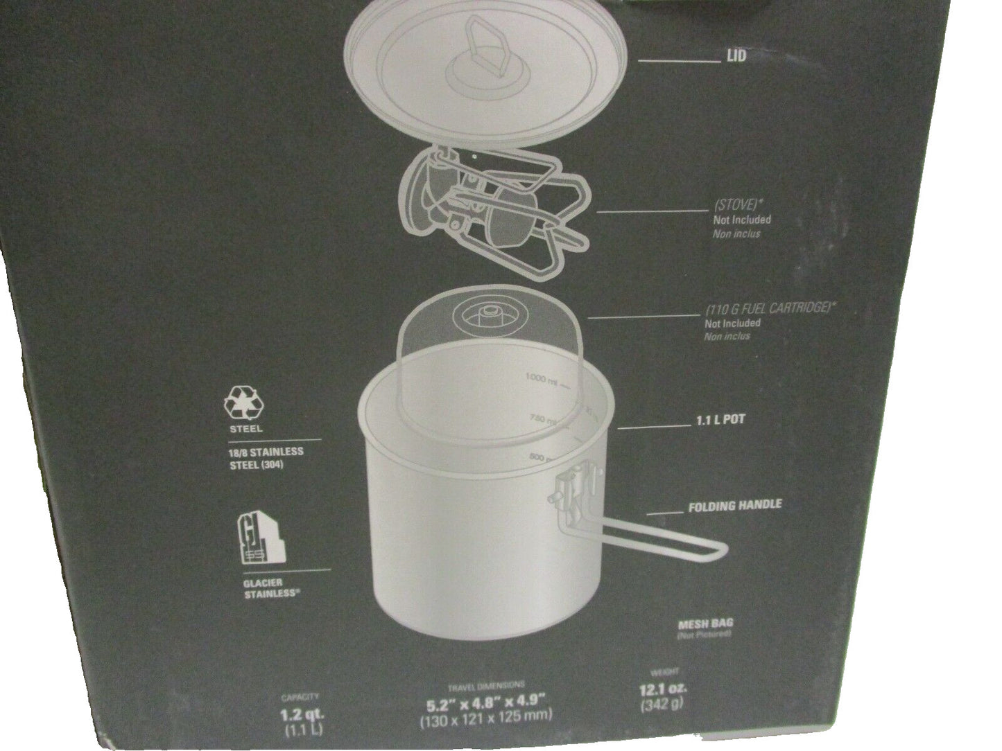 GSI Glacier Stainless Boiler 1.1LTR Stove and Fuel Cartridge not Included