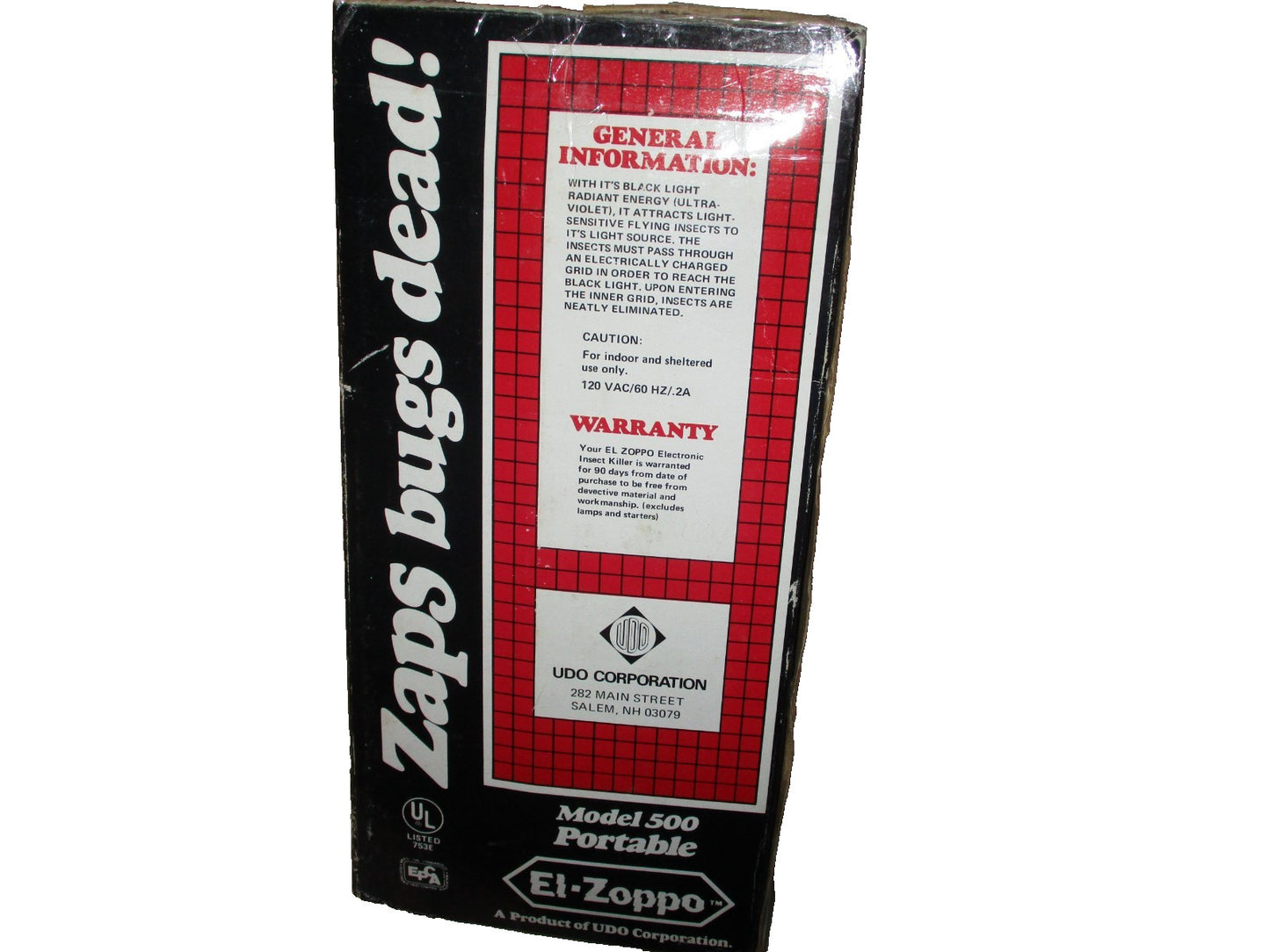 Portable Electronic Insect Killer Bug Zapper Model 500 El-Zoppo