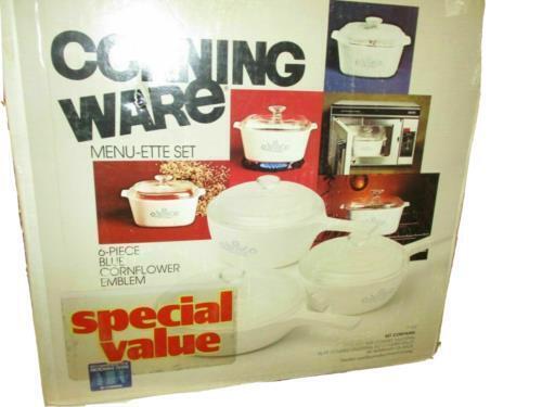 VTG RETRO P-100 CORNING WARE WHITE CORNFLOWER BLUE MENU-ETTE SEALED BOX