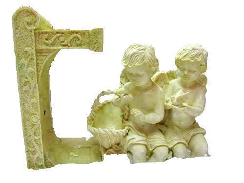 Ed's Variety Store Ceramic Statue/Figure 2 Angel Children Setting On A Bench 12"