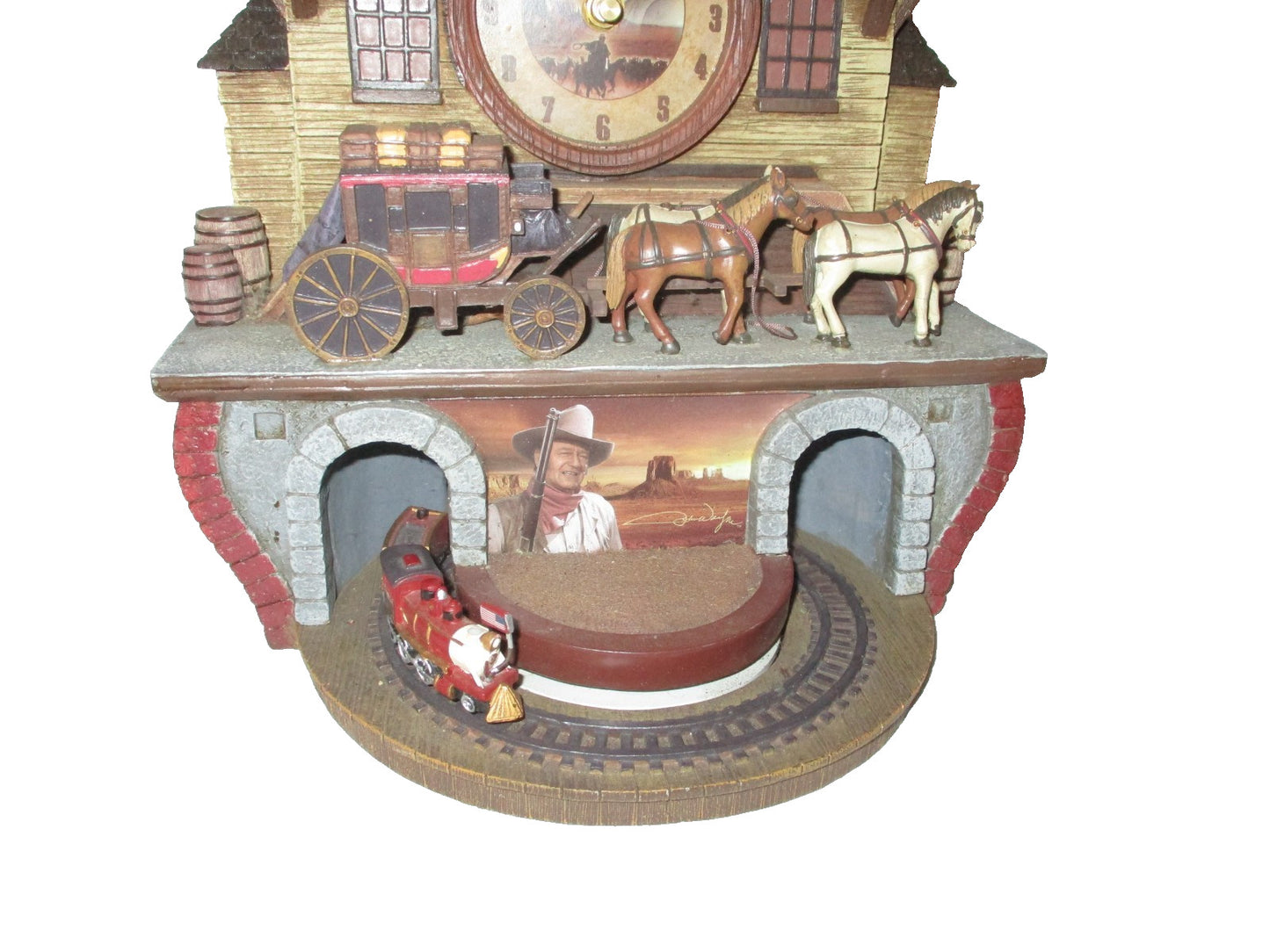 The Duke Cuckoo Clock Bradford Exchange John Wayne Horse/Buggy & Train Set Rare