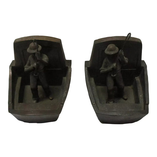 Vintage 1930's Mid-Century Sea Fisherman Solid Brass Bookends - Set of 2