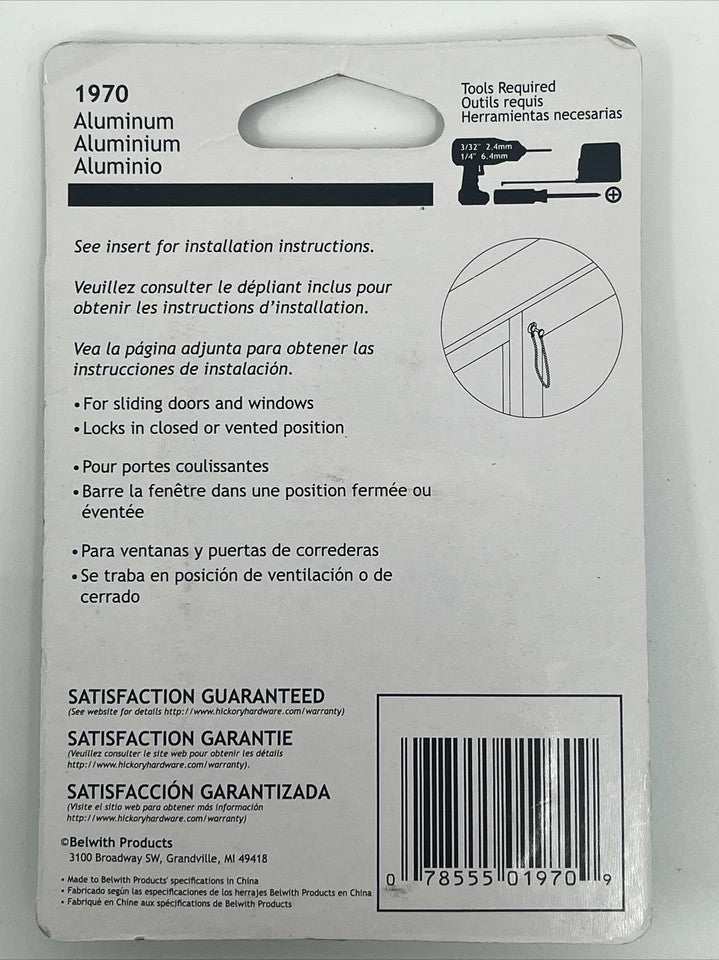 First Watch Security Steel Patio Door Pin Aluminum Finish Model 1970