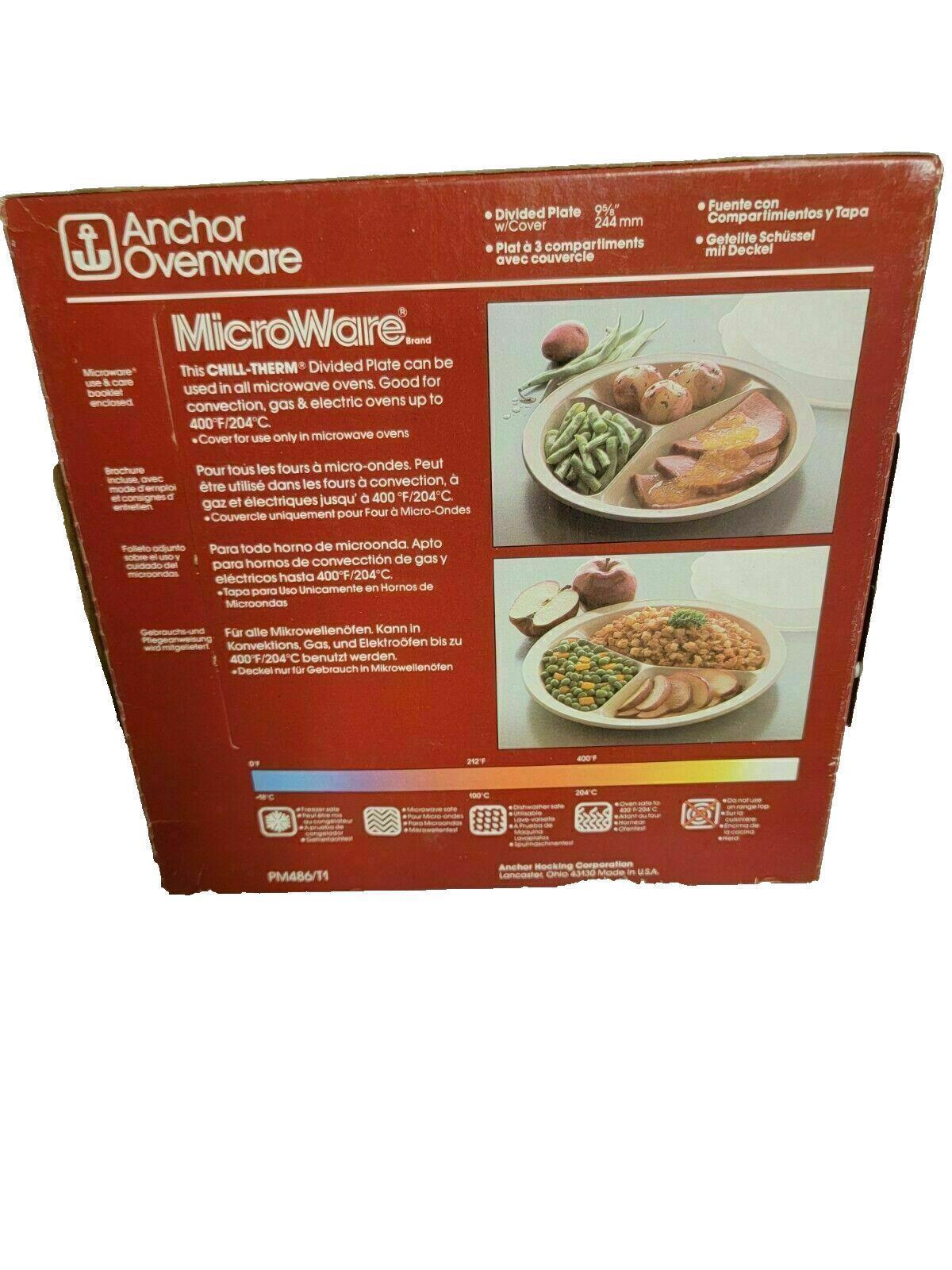 Vintage Anchor Hocking Microware Divided Plate With Cover PM486/T1 Microwave