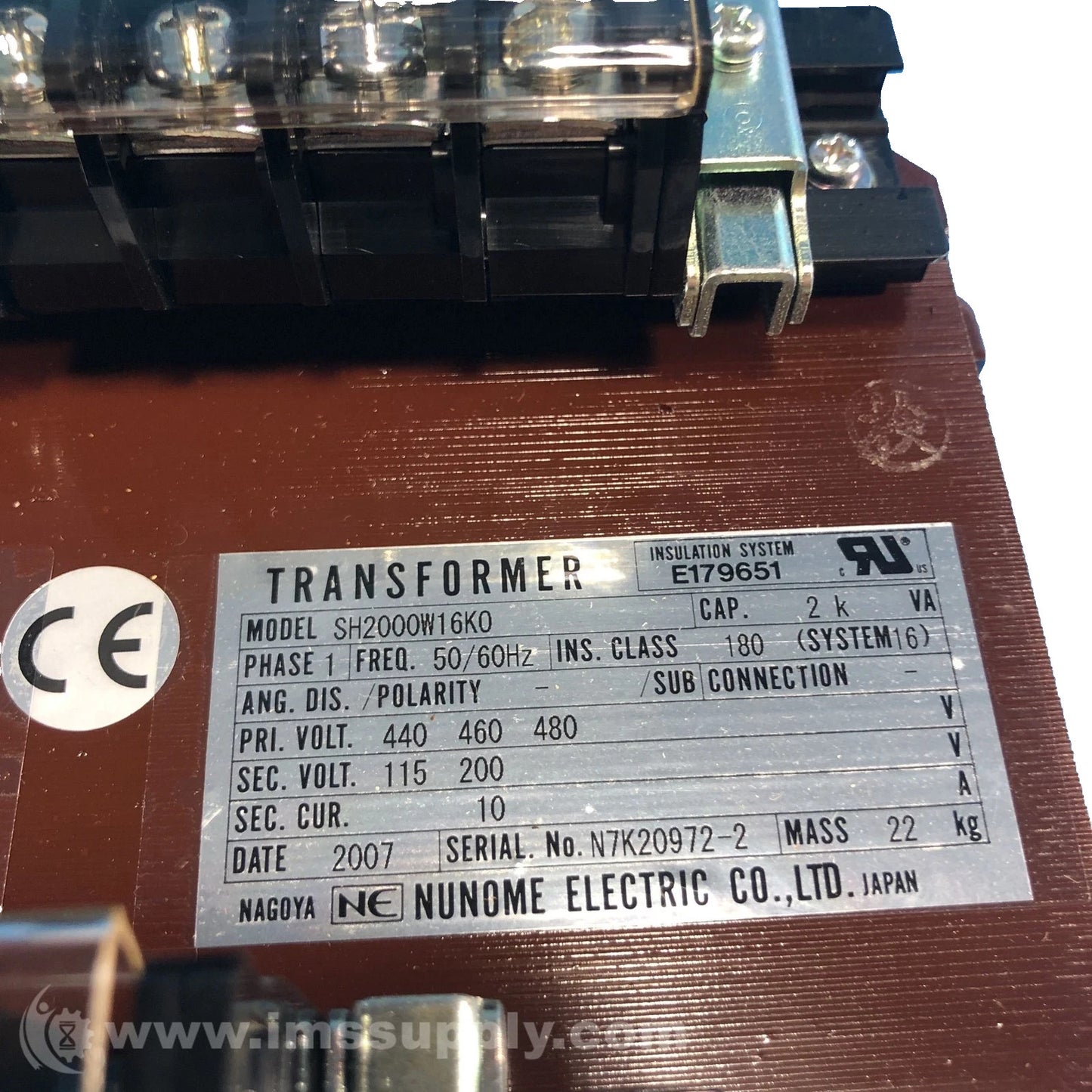 Numone Electric Special Transformer Model SH2000W16K0 1 Phase 50/60Hz Primary Vo