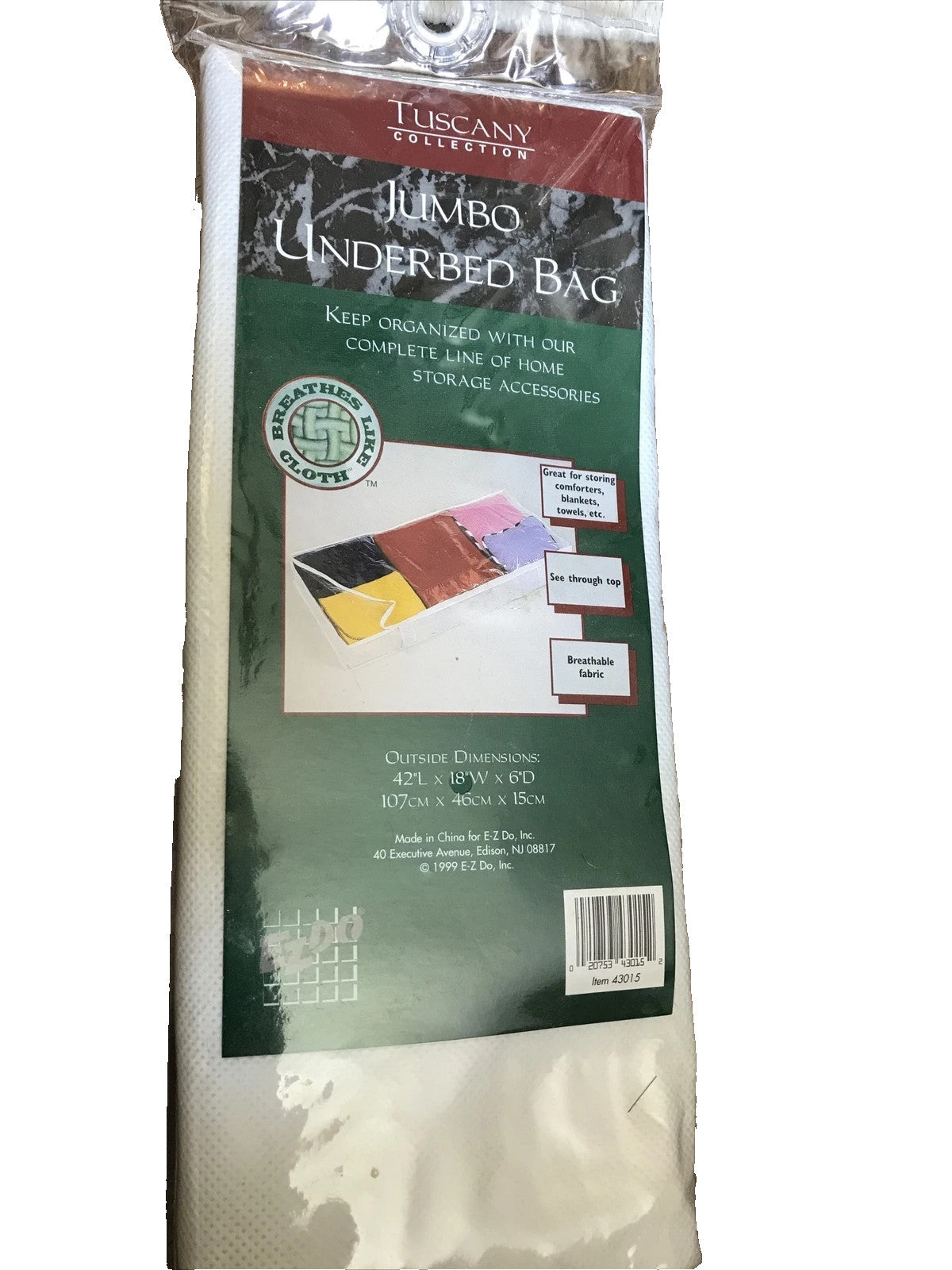 New Tuscany Collection Jumbo Underbed Bag 42"X18"X6" White Breathable Fabric