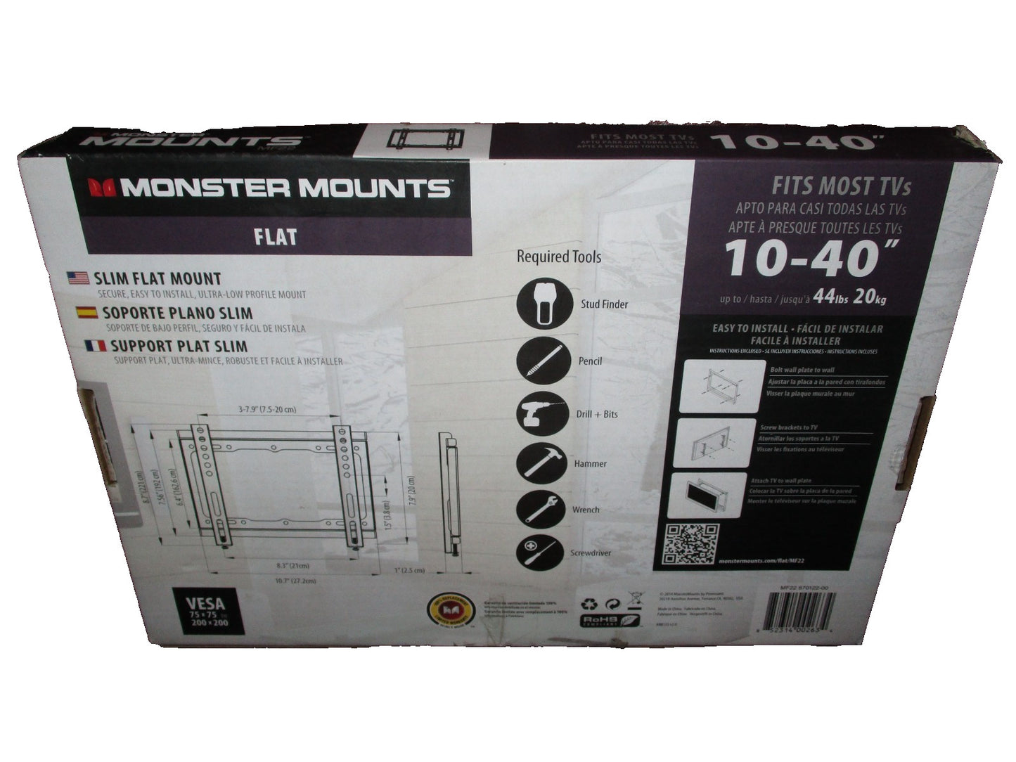 Monster Mounts Super Flat TV Wall Mount 10" – 40" TVs Monitors Ultra‑Slim