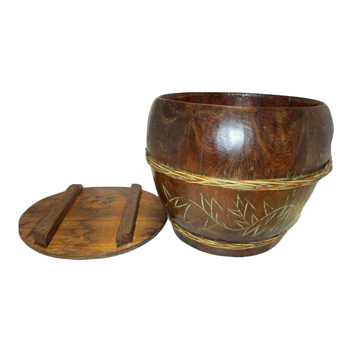 Vintage Handcrafted Solid Wood Carved Custom Made Bowl With Lid