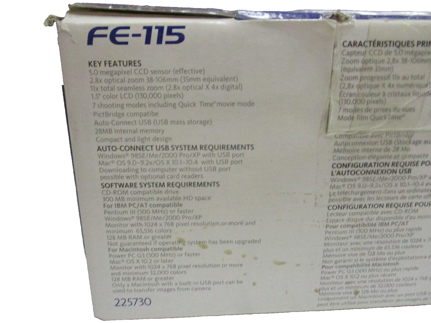 Olympus  FE-115 5.0 Mega Digital Camera  Silver Digi Cam for Parts or Repair